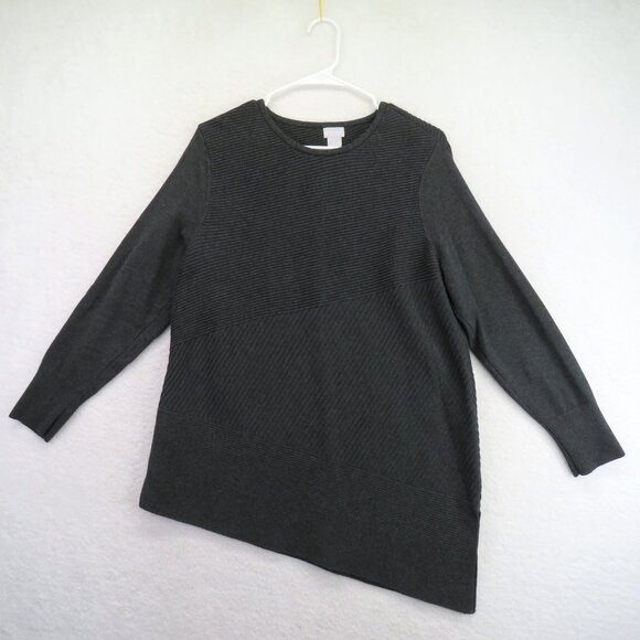 Chicos Sweater Womens Large Ribbed Pullover Asymmetric Hem Textured Knit Top - Picture 1 of 7